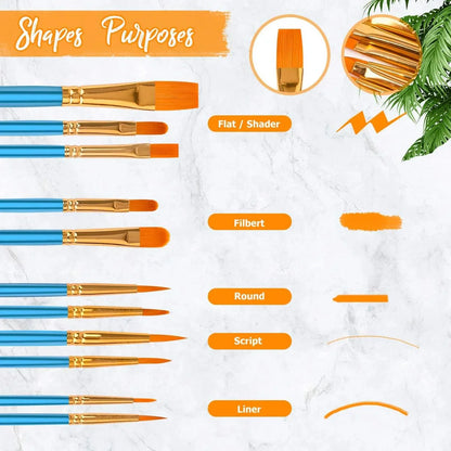 Acrylic Paint Brushes Set, 20Pcs Round Pointed Tip Artist Paintbrushes Body Face Nail Miniature Detailing Drawing Art Supplies