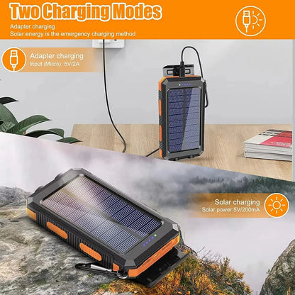 Solar Power Bank 10000mAh Portable Charging Poverbank External Battery Charger Strong Light LDE Light for All Smartphones