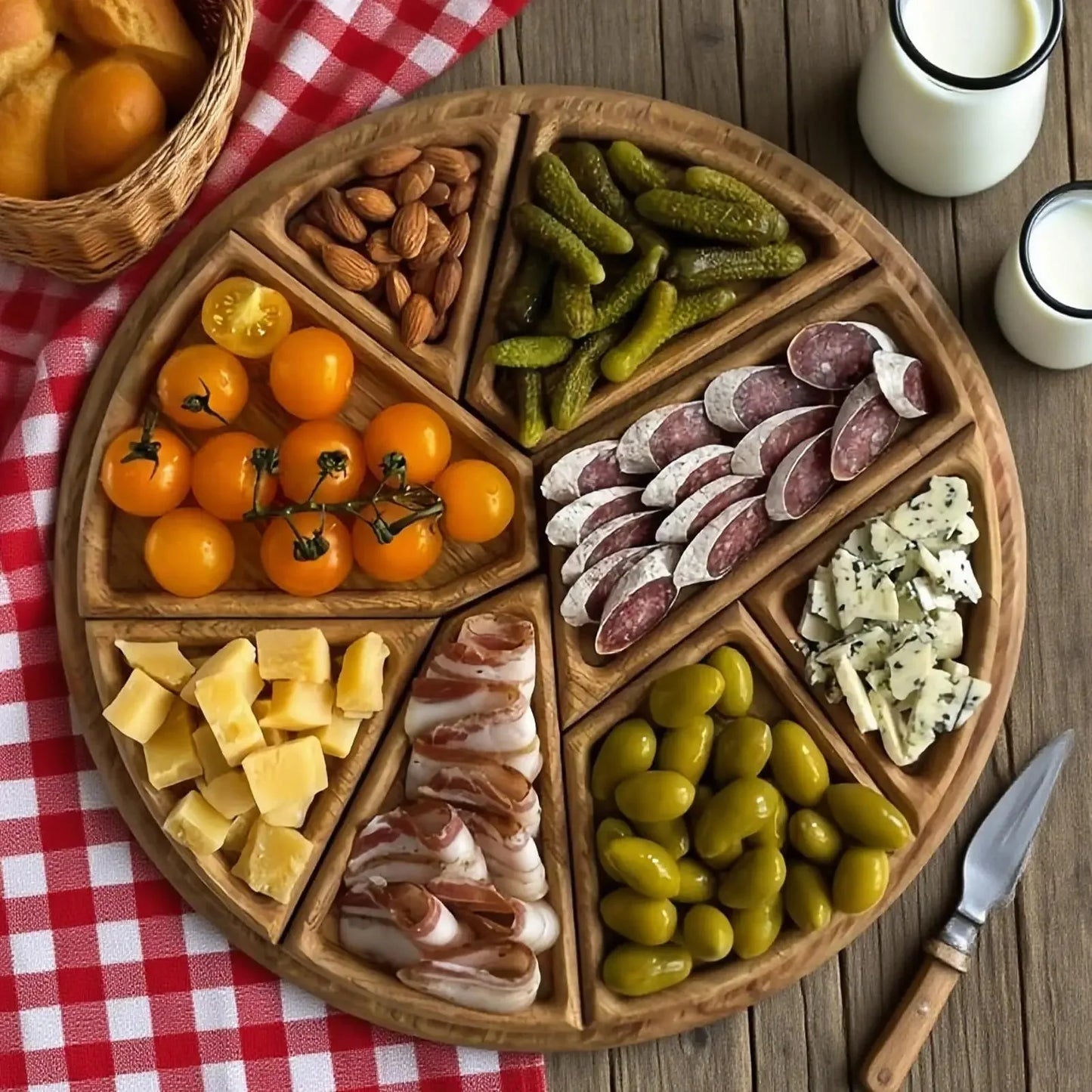 wood fruit plate Food Tray Divided Puzzle Serving Tray wooden Fruit Dessert tray multi-size food tray snack plate