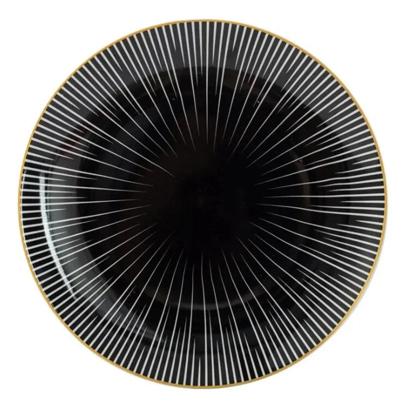 Geometric Design Gold Plating Meal Plate Porcelain Kitchen Dinner Plates Ceramics Food Tray Salad Dish 6/8/10 Inch 1Pcs