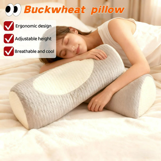 Ergonomic Buckwheat Pillow Adjustable Height Breathable Hypoallergenic Pillow with Removable Cover Cervical Spine & Head Back