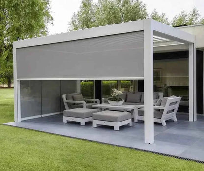 Pergola Electric rainproof garden louver aluminum pergola outdoor gazebo motorized sunshade backyard pergola with roller blinds
