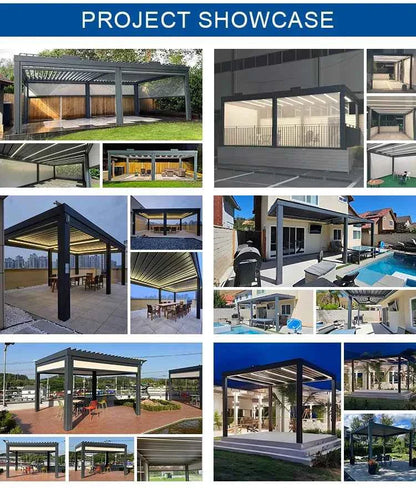 Motorized Aluminum Bioclimatic Pergola - Waterproof Electric Shutter Garden Gazebo