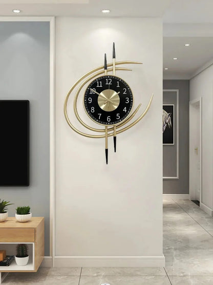 54cm Storm Eye Modern Wall Clock, Large Black Dial Metal Silent Analog Clock, Gold Luxury Decorative for Living Room Bedroom