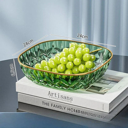 New Household Fruit Bowl Salad Dessert Biscuit Plate Plastic Square Transparent Tray Golden Edge Snack Plates Tableware