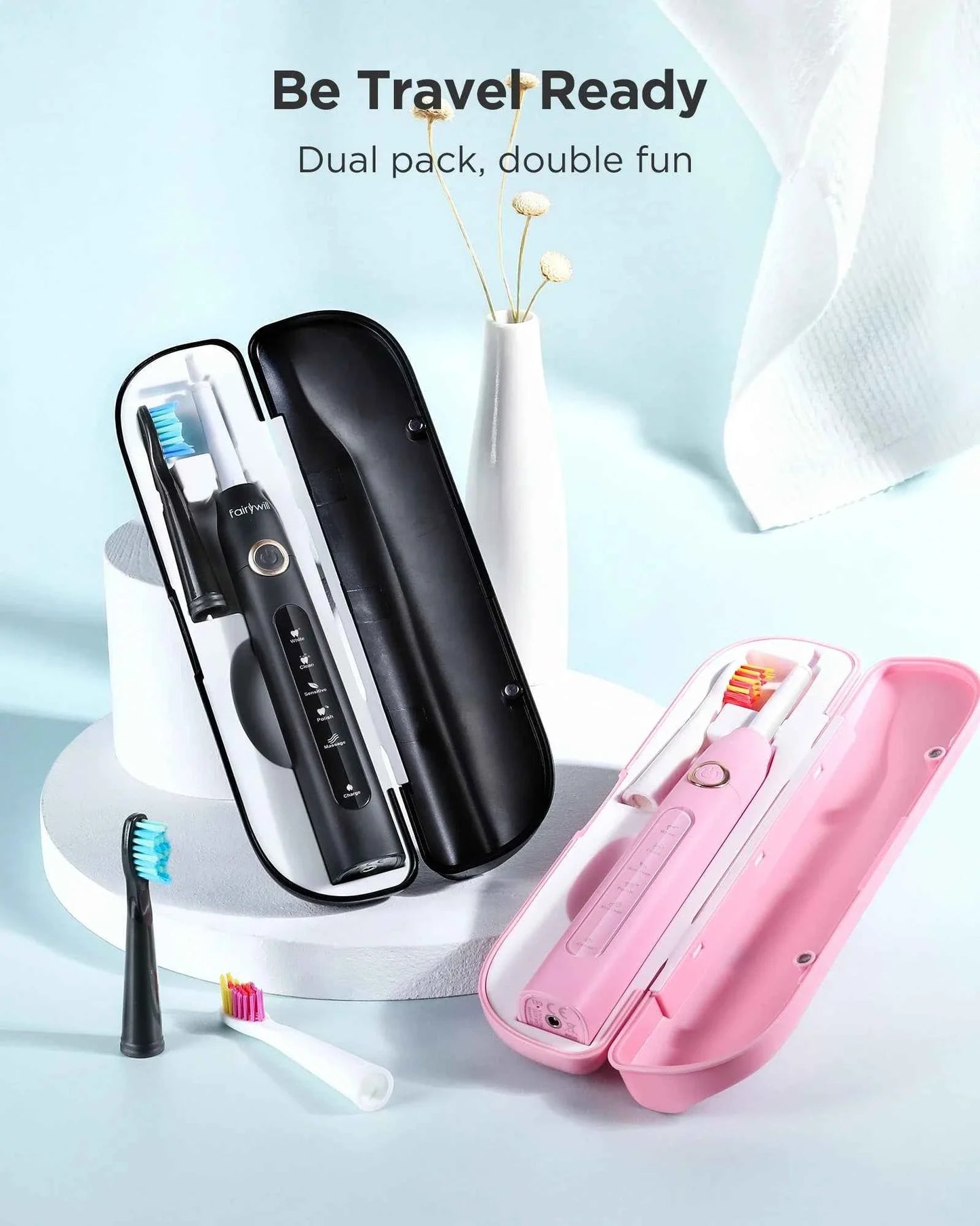 Fairywill FW-D7 Sonic Electric Toothbrush Set - 5 Modes Rechargeable Adult Toothbrush with Travel Case & 8 Heads
