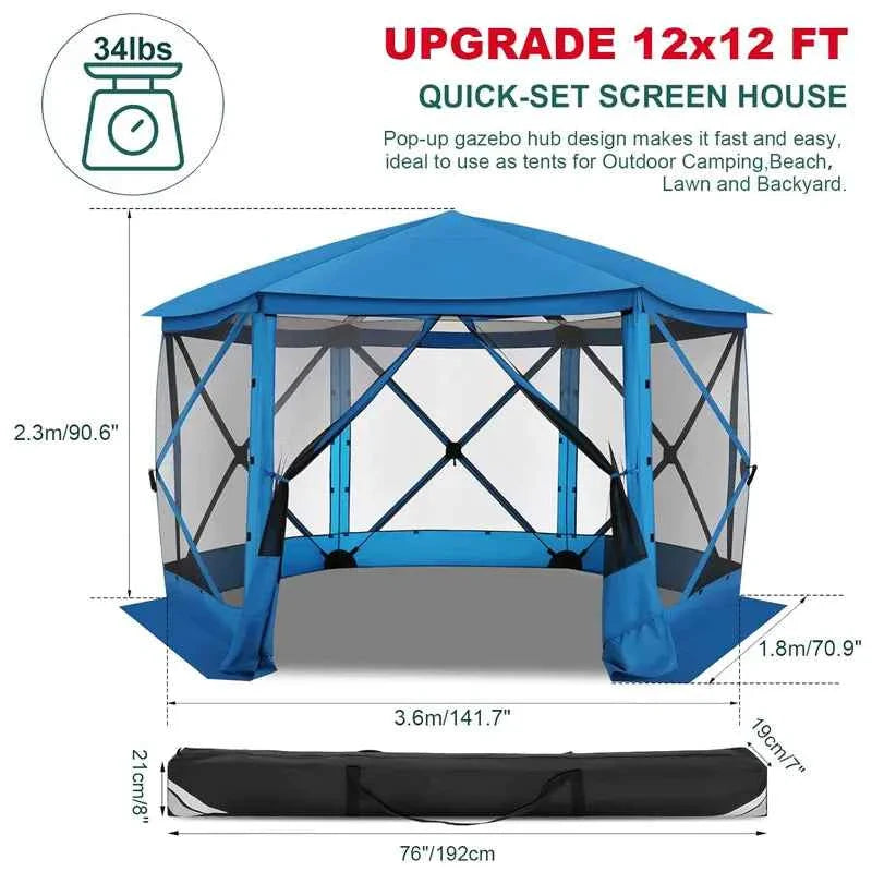 Outdoor Camping Hexagonal Automatic Canopy Dome Tent 2-4 Person Portable Gazebo Family Party Netting Proof Mosquito