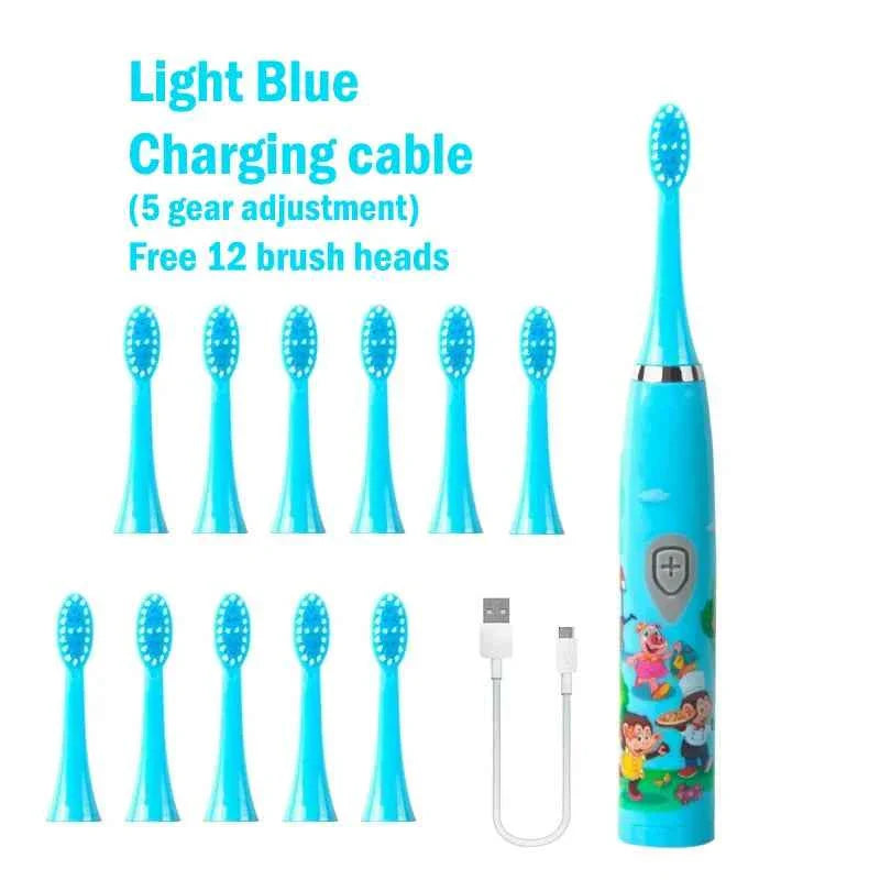 Children Electric Toothbrush USB Rechargeable Colorful Cartoon Brush Ultrasonic Smart Timer Soft Hair Tooth Brush Oral Cleaning