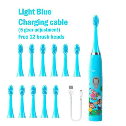 Children Electric Toothbrush USB Rechargeable Colorful Cartoon Brush Ultrasonic Smart Timer Soft Hair Tooth Brush Oral Cleaning