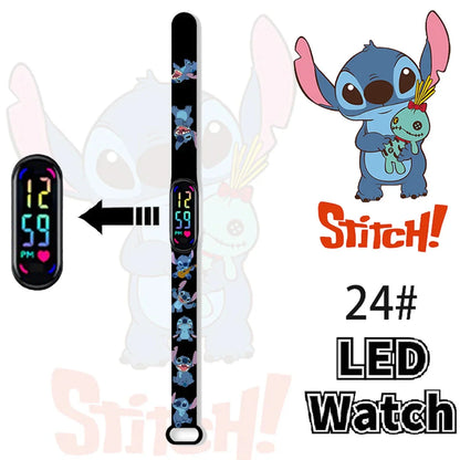 Disney Stitch Digital Kids' Watches Anime Figures LED Luminous Watch Touch Waterproof Electronic Sports Watch Kids Birthday Gift