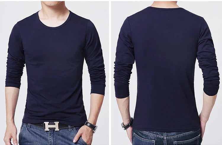 2026 MRMT Brand New Men's T-Shirts Long Sleeve Slim Men T-Shirt Young Man Pure Color Tops Tees Shirt O-Neck For Male Boys Tshirt