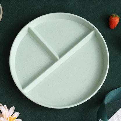 23cm Sub-grid Plate Fat-reducing Sub-plate Children's Tableware Three-grid Rice Plate Separated Dessert Breakfast Plate Kitchen