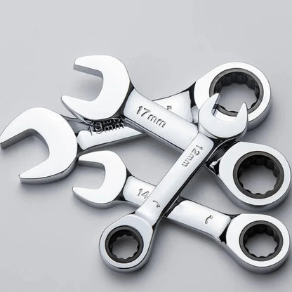 6-19mm Short Handle Quick Ratchet Wrench 72 Teeth Multi Functional Portable Short Dual-use Plum Blossom Small Wrench Hand Tools