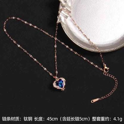 Luxury Colorful Crystal Ocean Heart Pendant Necklace For Women Korean Fashion Stainless Steel Neck Chain Female Wedding Jewelry
