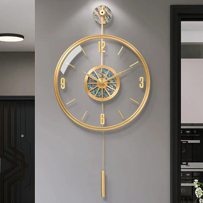 Modern Luxury Large Wall Clock With Pendulum Minimalist Decorative Art Silent Clock Nordic Living Room Bedroom Office Wall Clock