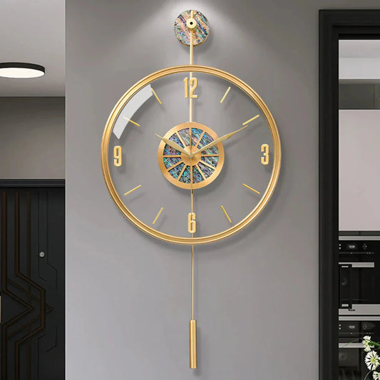 Modern Luxury Large Wall Clock With Pendulum Minimalist Decorative Art Silent Clock Nordic Living Room Bedroom Office Wall Clock