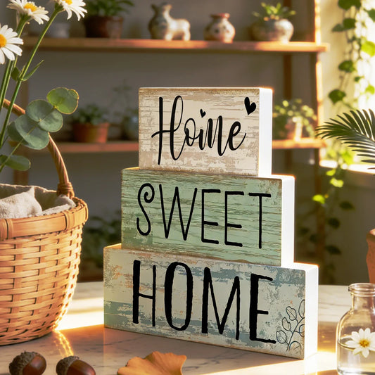 PVC Farmhouse Tabletop Plaques & Signs, Rustic Home Tiered Tray Decor, Table Ornament for Kitchen Shelf, Home Sweet Home Sign