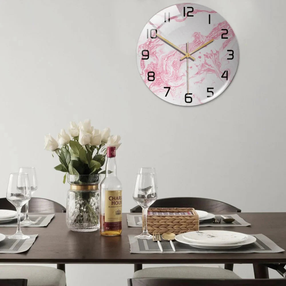 Black Gold Marble Metal Needle Modern Acrylic Round Clock 12"