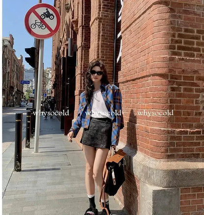 Checkered shirt women's 2024 spring new design sense niche French chic long sleeved shirt  retro top  womens tops