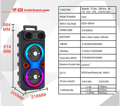 High Power Portable Karaoke Partybox Wireless Bluetooth Dual Speakers Outdooor Heavy Bass Subwoofer 6.5-inch Soundbar