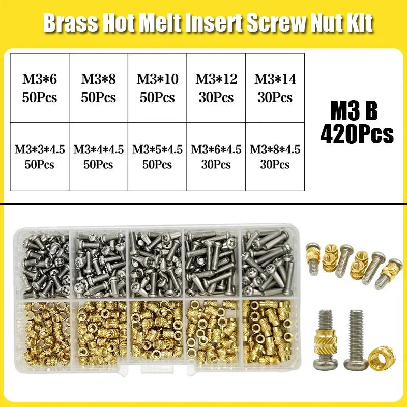420/500Pcs Stainless Steel Heat Insert Nut TS100 Brass Hot Melt Insert Nuts for Welding Internal Thread Head Bolt Insert