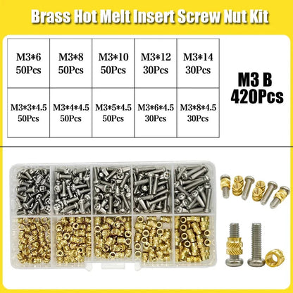 420/500Pcs Stainless Steel Heat Insert Nut TS100 Brass Hot Melt Insert Nuts for Welding Internal Thread Head Bolt Insert