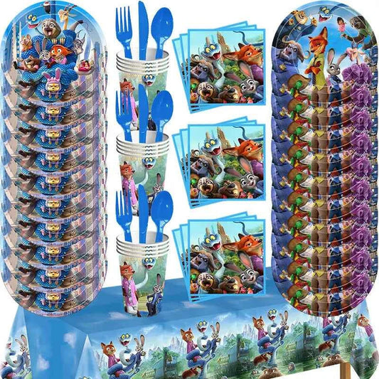 Zootopia Theme Party Supplies Nick Judy Birthday Decoration Balloon Set Tableware Kit Banner Plates Gifts Bags Keychains Sticker