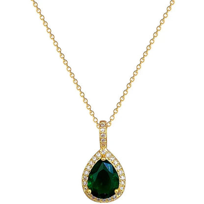 2pcs/set Jewelry Sets Women Elegant Waterdrop Green Rhinestone Pendant Necklace stud Earrings Wedding Dress Bridal Jewelry Set