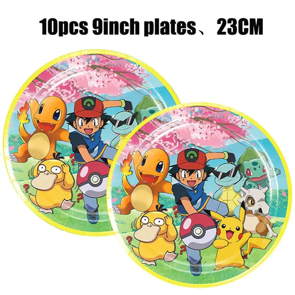 Pokemon Birthday Party Decorations Paper Tableware Plates Napkins Cups Pikachu Birthday Tablecloth Party Supplies Children Gifts