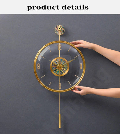 Modern Luxury Large Wall Clock With Pendulum Minimalist Decorative Art Silent Clock Nordic Living Room Bedroom Office Wall Clock