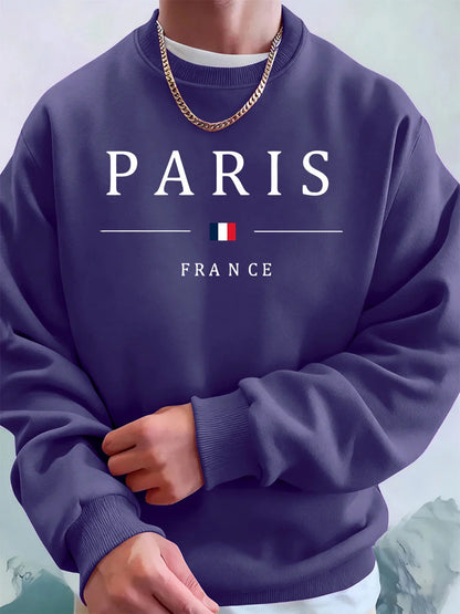 Paris France Flag Printing Men'S Hoodies Autumn Oversize Sweatshirt Hip Hop Crewneck Fleece Warm Streetwear Street Men Clothes