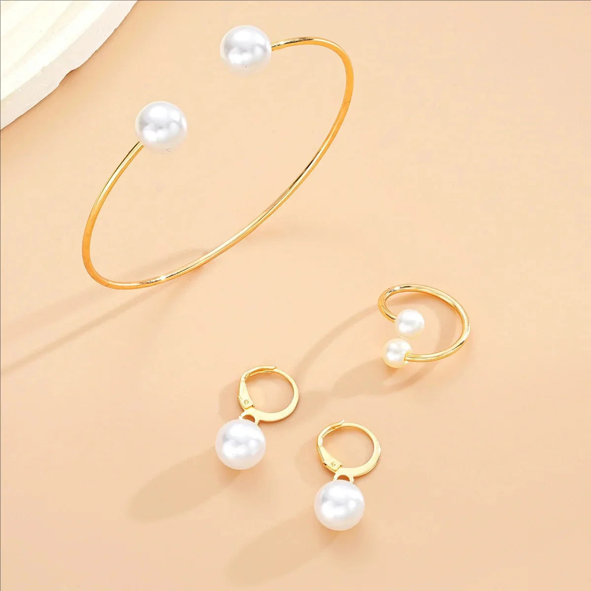 Female Jewelry Set Pearl Open Stud Earrings Bracelet Ring Women's Simple Luxurious High-end Sophisticated Accessories