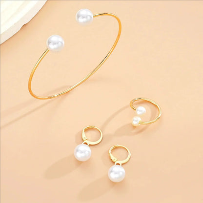 Female Jewelry Set Pearl Open Stud Earrings Bracelet Ring Women's Simple Luxurious High-end Sophisticated Accessories