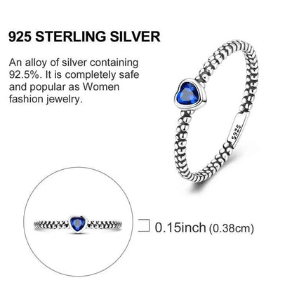VAMO Original 925 Sterling Silver Woman Ring Vintage Dew Pearl Blue Heart Rings Sparkling Wedding Ring Girls Jewelry Anniversary