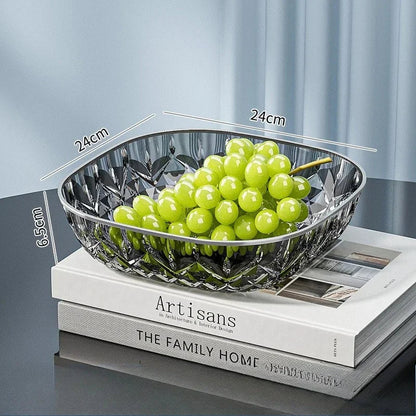 New Household Fruit Bowl Salad Dessert Biscuit Plate Plastic Square Transparent Tray Golden Edge Snack Plates Tableware
