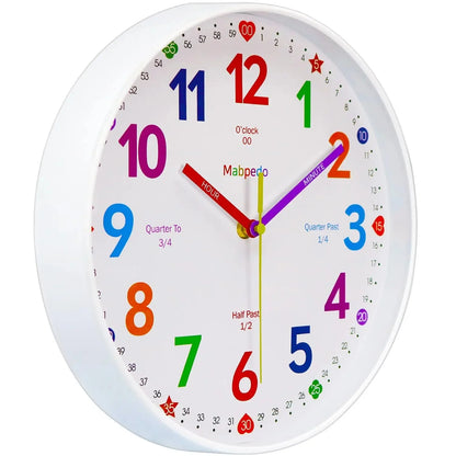 Early Education Wall Clock Colorful Number Kids Learning Time for School Classroom Bedrooms Silent Analog Clock 8/10/12 Inch