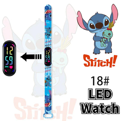 Disney Stitch Digital Kids' Watches Anime Figures LED Luminous Watch Touch Waterproof Electronic Sports Watch Kids Birthday Gift