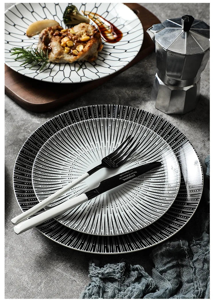 Geometric Design Gold Plating Meal Plate Porcelain Kitchen Dinner Plates Ceramics Food Tray Salad Dish 6/8/10 Inch 1Pcs