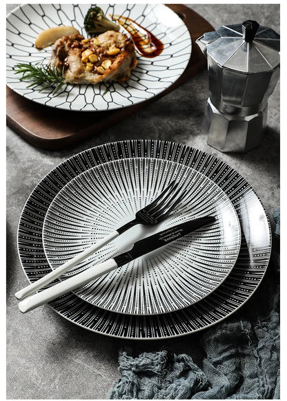 Geometric Design Gold Plating Meal Plate Porcelain Kitchen Dinner Plates Ceramics Food Tray Salad Dish 6/8/10 Inch 1Pcs
