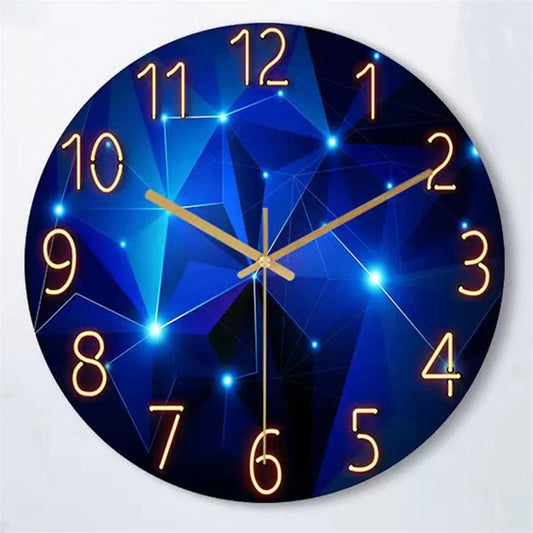 Geometric Elements Dark Blue Tempered Glass Wall Clock 12"
