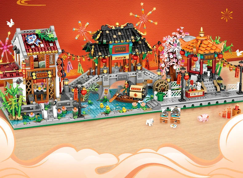LOZ 1923 Street View Lantern Festival Pavilion Building Block Set