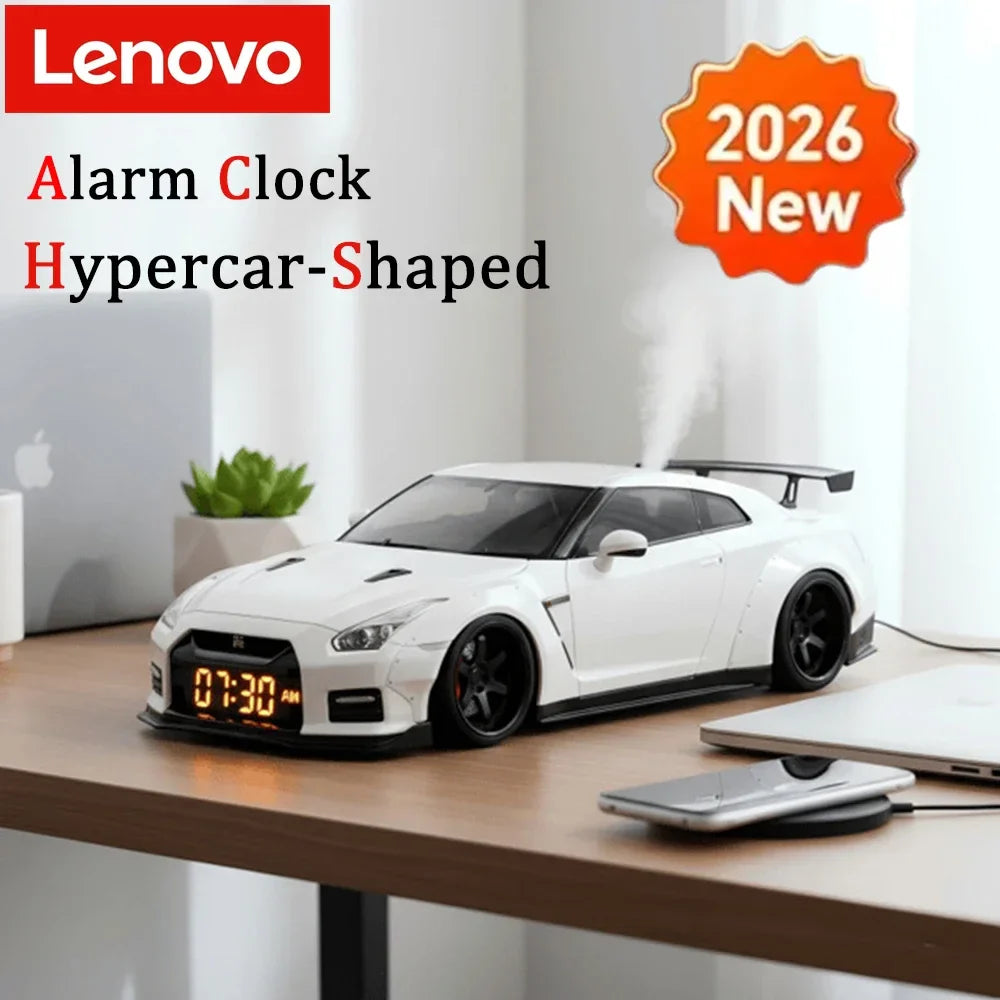 Lenovo New Hypercar-shaped Novelty Alarm Clock Realistic Engine Light Effects Portable Creative Desk Decor For Perfect Gift