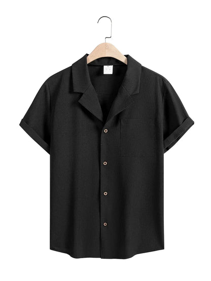 New Mens Short Sleeve T-Shirts Summer Trendy Breathable Loose Youth Basic Cotton Pocket Top Solid Color Stand Up Collar Shirts