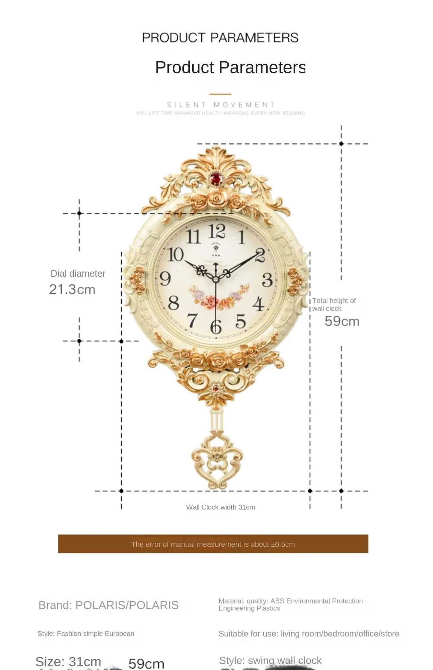 Polaris Light Luxury Home Design 60cm Wall Clock