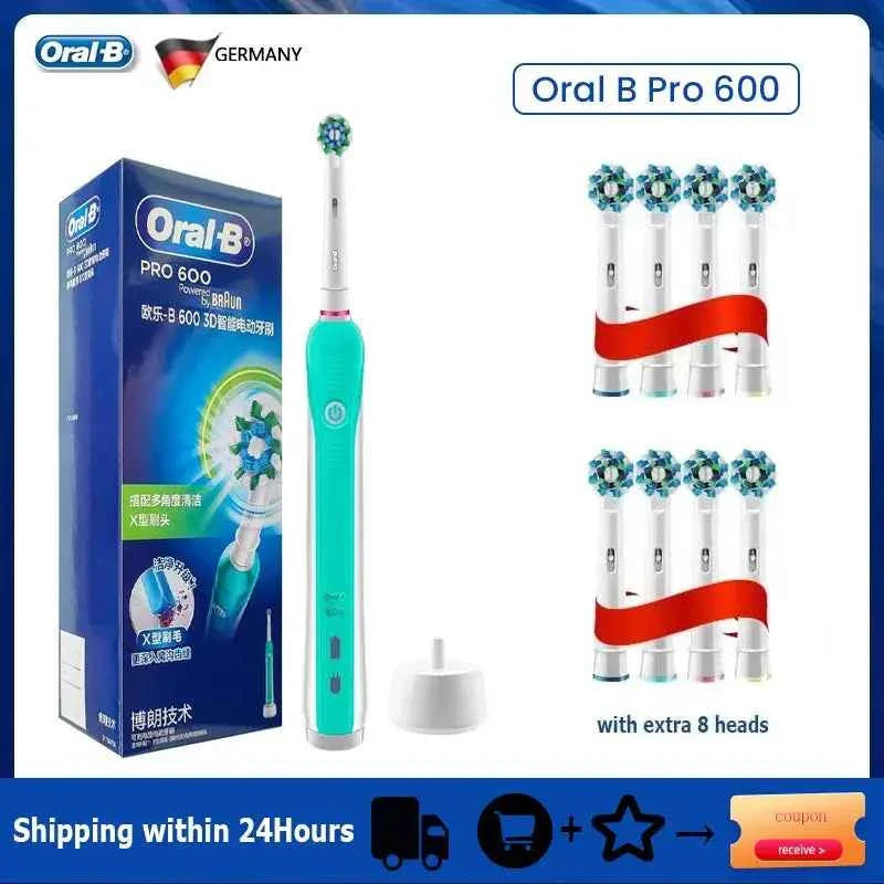 Oral B Electric Toothbrush Pro600 3D Action Daily Clean Pressure Sensor Gum Care Waterproof Rechargeable 7-Day Battery Life