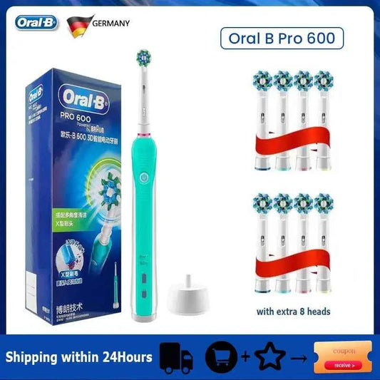 Oral B Electric Toothbrush Pro600 3D Action Daily Clean Pressure Sensor Gum Care Waterproof Rechargeable 7-Day Battery Life