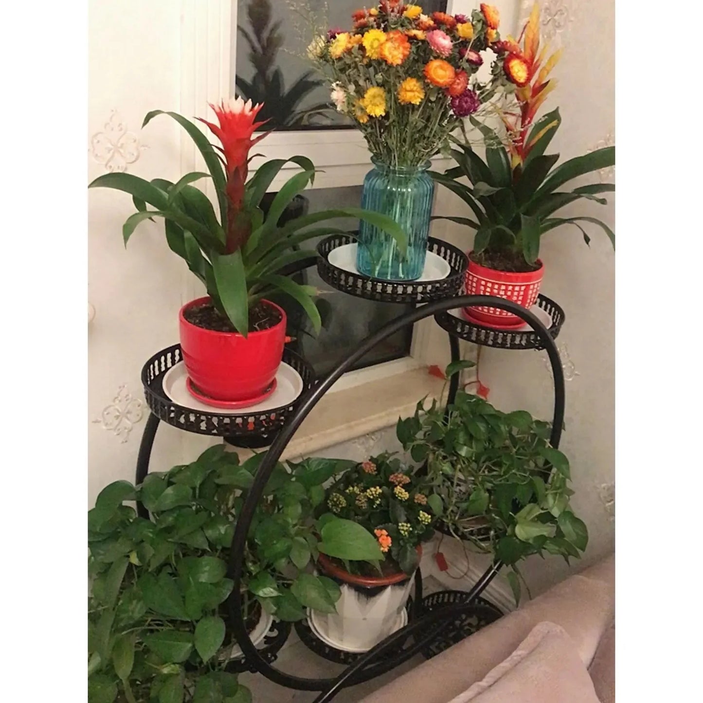 Metal Plant Stands 6 Pots Plants Flower Stand for Patio Garden Living Room Corner Balcony Bedroom Black / White