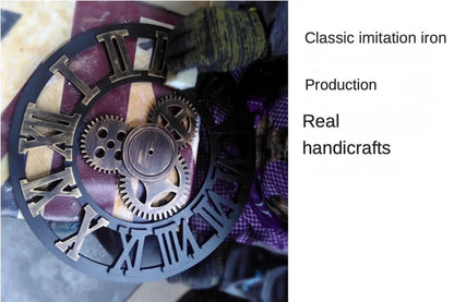 Vintage Style Industrial Wall Clock with Roman Numerals Visible 3D Gears 11"-17" Gold or Silver