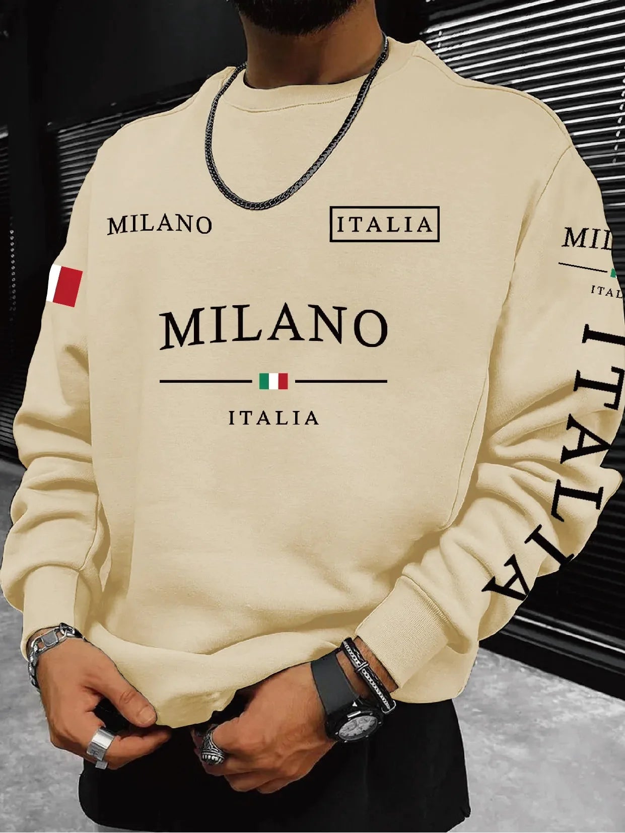 Men's 100% pure cotton summer loose comfortable casual  PARIS print large round neck long sleeve T-shirt top