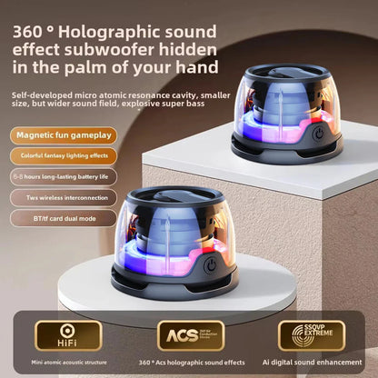 Magnetic Portable Bluetooth Speaker Mini Sound Box HiFi Stereo Soundbar Wireless Loudspeaker with LED Color Light Phone Holder